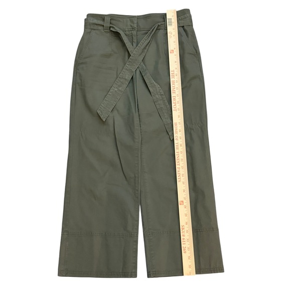 LOFT Olive Green Wide‎ Leg Crop Belted Pants Size 4 Womens Career Casual - Picture 7 of 10